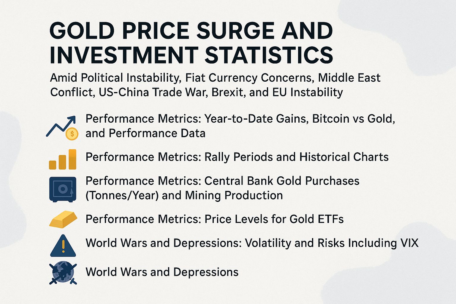 Gold Price Surge and Investment Statistics Amid Political Instability, Fiat Currency Concerns, Middle East Conflict, US-China Trade War, Brexit, and EU Instability
